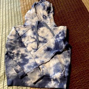 Blue and white tie dye hoodie.